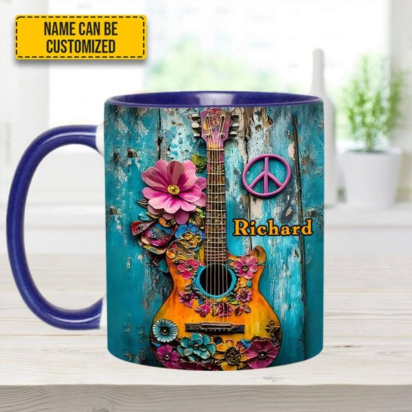Guitar Flower Hippie - Personalized Guitar Accent Mug