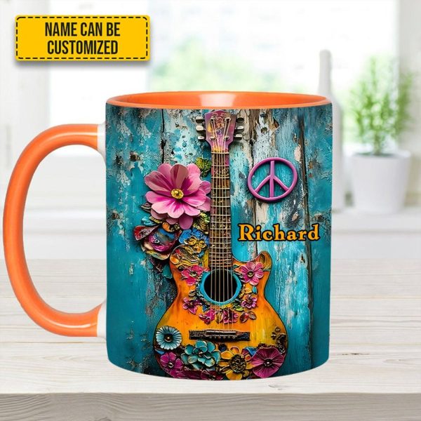Guitar Flower Hippie - Personalized Guitar Accent Mug