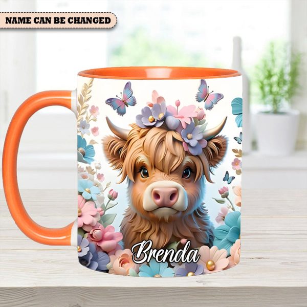 Highland Cow Flower - Personalized Accent Mug