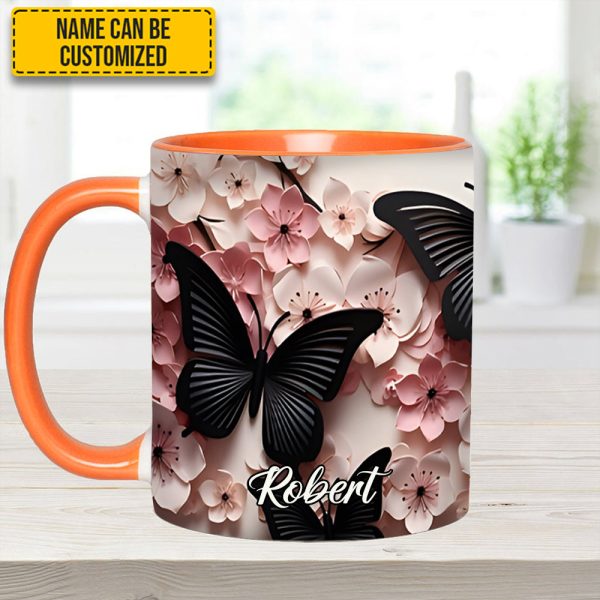 Butterfly And Flowers - Personalized Butterfly Accent Mug