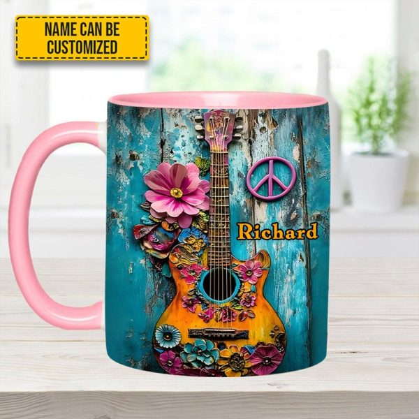 Guitar Flower Hippie - Personalized Guitar Accent Mug