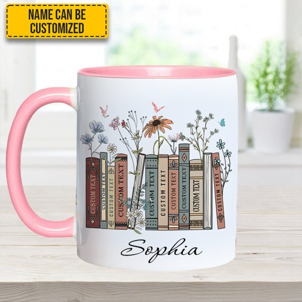 Floral Bookshelf - Personalized Book Lover Accent Mug