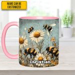 Vintage Garden Bee Floral Daisy  - Personalized Bee Accent Mug