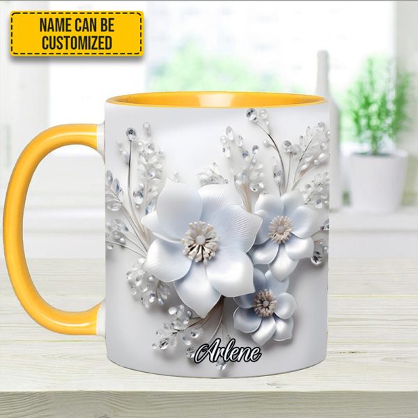 White Flowers - Personalized Flower Accent Mug