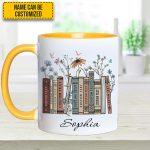 Floral Bookshelf - Personalized Book Lover Accent Mug