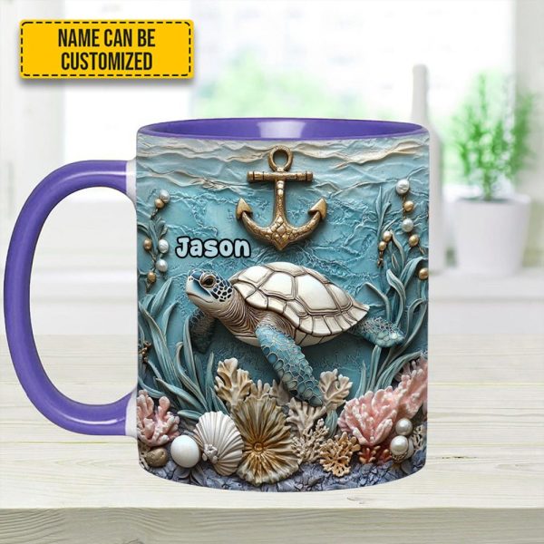 Personalized Beautiful Sea Turtle Accent Mug