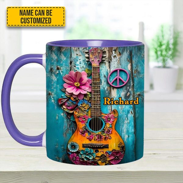 Guitar Flower Hippie - Personalized Guitar Accent Mug