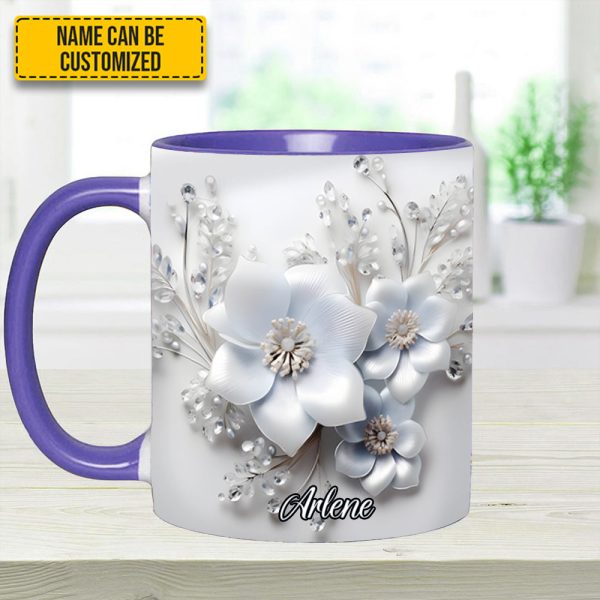 White Flowers - Personalized Flower Accent Mug