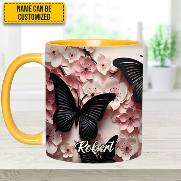 Butterfly And Flowers - Personalized Butterfly Accent Mug