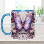 Flowers Butterflies - Personalized Butterfly Accent Mug
