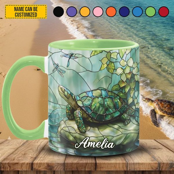Personalized Sea Turtle Stained Glass Accent Mug