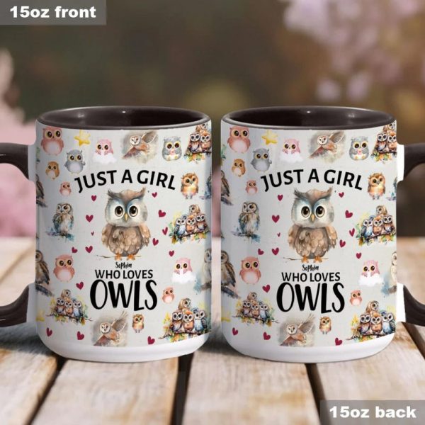 Just A Girl Who Loves Owls - Personalized Owl Accent Mug