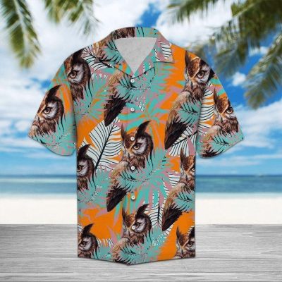 Owl Tropical Forest Leaf Pattern Hawaiian Shirt
