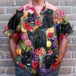 Black Cat Dream And Tulip Garden Hawaiian Shirt