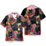 Black Cat Dream And Tulip Garden Hawaiian Shirt