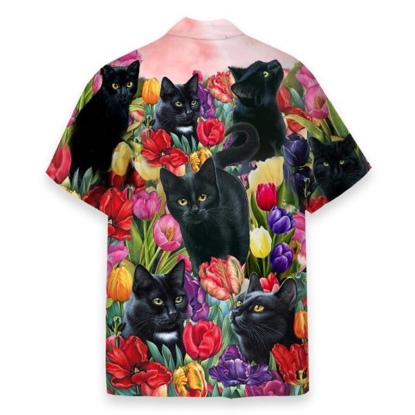 Black Cat Dream And Tulip Garden Hawaiian Shirt