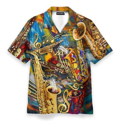 Saxophone Melody Men'S Button'S Up Shirts Hawaiian Shirt