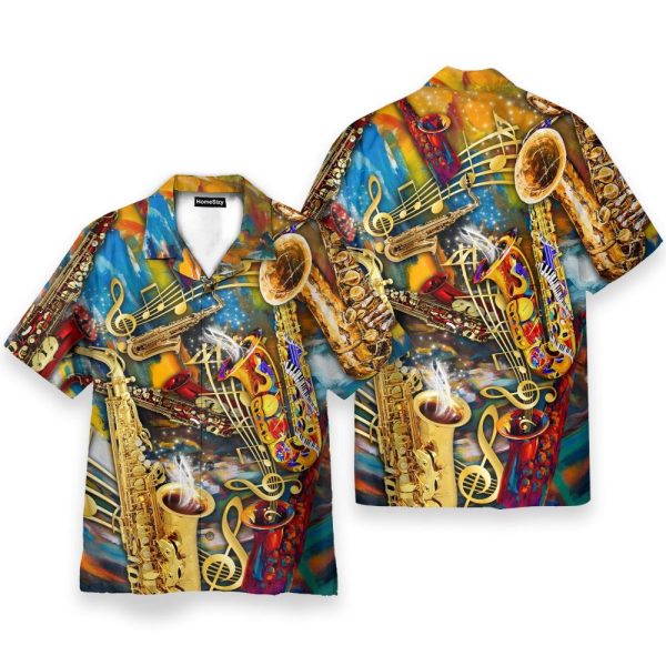 Saxophone Melody Men'S Button'S Up Shirts Hawaiian Shirt