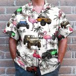 Colorful Jeep Cars And Flamingo Hawaiian Shirt