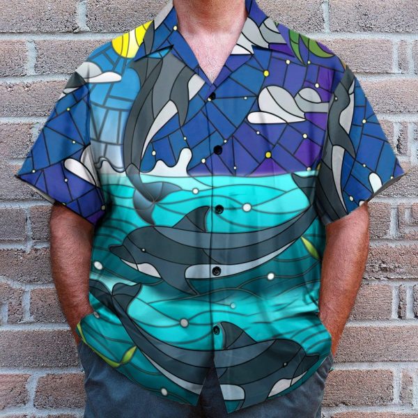 Dolphin Stained Glass Style Hawaiian Shirt & Beach Shorts
