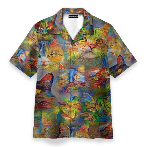 Colorful Cats Men'S Button'S Up Shirts Hawaiian Shirt