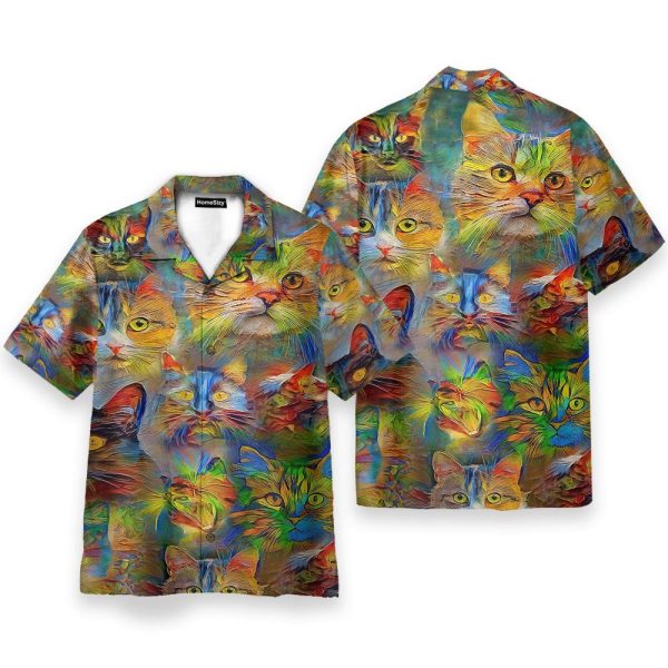Colorful Cats Men'S Button'S Up Shirts Hawaiian Shirt