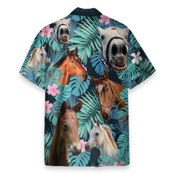 Horse In Tropical Green Leaves Hawaiian Shirt
