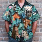 Horse In Tropical Green Leaves Hawaiian Shirt