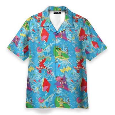 Mighty Morphin Power Ranger Blue Tropical Cosplay Costume Hawaiian Shirt