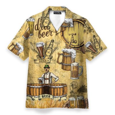 Drink Beer Men'S Button'S Up Shirts Hawaiian Shirt