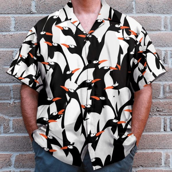 Funny Penguin Pattern Black White Hawaiian Shirt