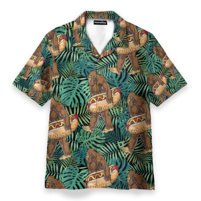 Tropical Bigfoot Carrying Hotdog Camping Hawaiian Shirt