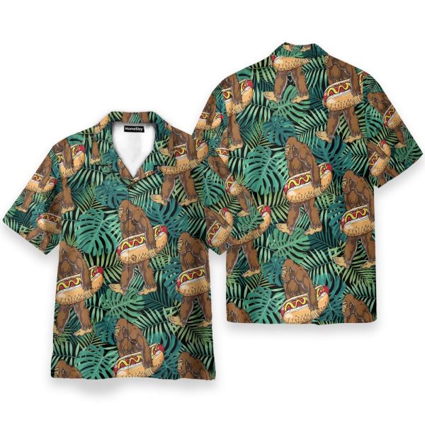 Tropical Bigfoot Carrying Hotdog Camping Hawaiian Shirt