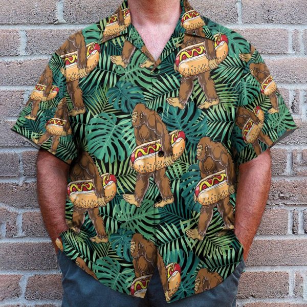 Tropical Bigfoot Carrying Hotdog Camping Hawaiian Shirt