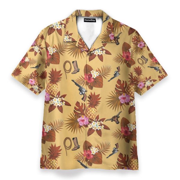 Cowboy Guns, Ropes, Boots Men'S Button'S Up Shirts Hawaiian Shirt & Beach Shorts