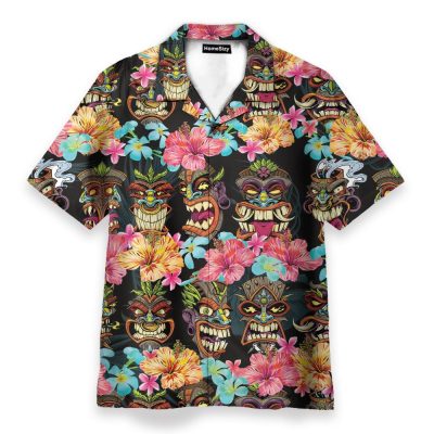 Aloha Summer Tiki Tiki Head Hawaiian Shirt & Beach Shorts