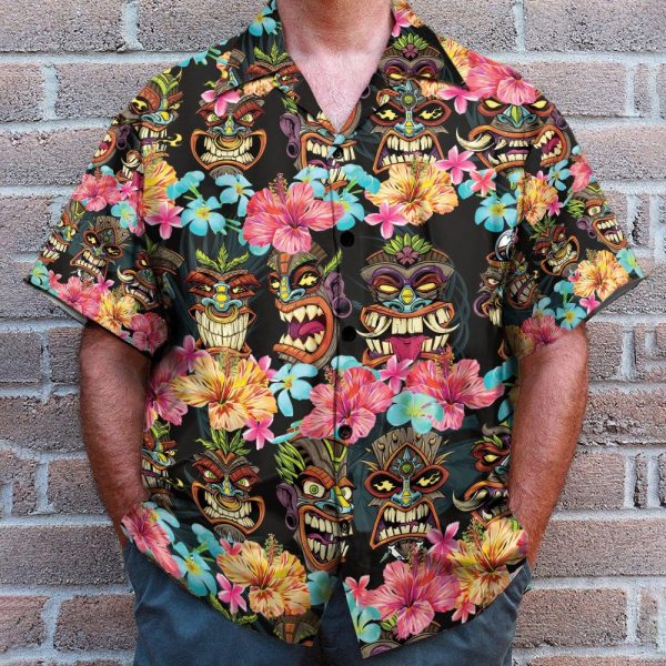 Aloha Summer Tiki Tiki Head Hawaiian Shirt & Beach Shorts