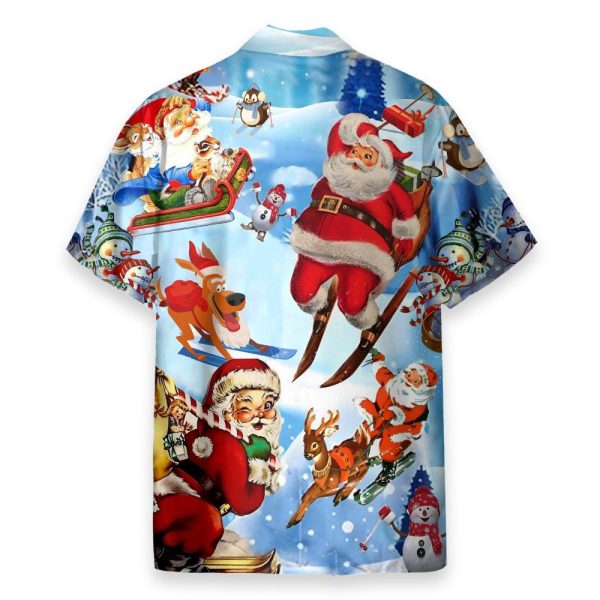 Skiing Santa Claus Funny Button'S Up Shirts Hawaiian Shirt