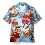 Skiing Santa Claus Funny Button'S Up Shirts Hawaiian Shirt