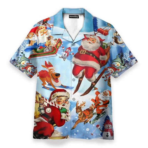 Skiing Santa Claus Funny Button'S Up Shirts Hawaiian Shirt