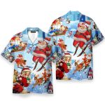 Skiing Santa Claus Funny Button'S Up Shirts Hawaiian Shirt