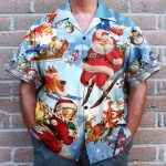 Skiing Santa Claus Funny Button'S Up Shirts Hawaiian Shirt