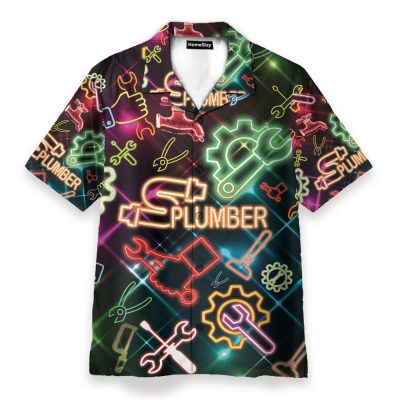Amazing Neon Plumber Men'S Button'S Up Shirts Hawaiian Shirt