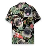 Cute Pug In Tropical Green Leaves Hawaiian Shirt
