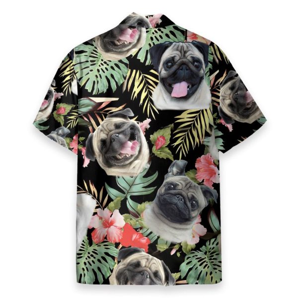 Cute Pug In Tropical Green Leaves Hawaiian Shirt