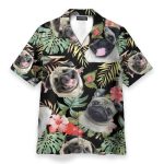 Cute Pug In Tropical Green Leaves Hawaiian Shirt