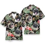 Cute Pug In Tropical Green Leaves Hawaiian Shirt