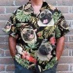 Cute Pug In Tropical Green Leaves Hawaiian Shirt