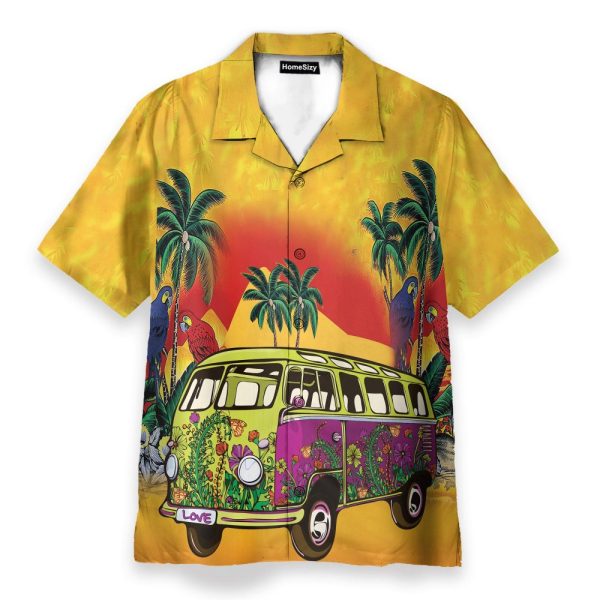 Vintage Hippie Bus Men'S Button'S Up Shirts Hawaiian Shirt