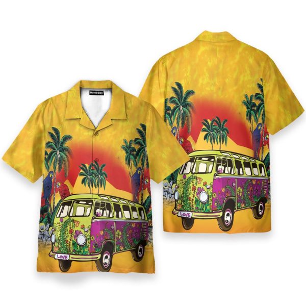 Vintage Hippie Bus Men'S Button'S Up Shirts Hawaiian Shirt